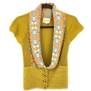 Anthropologie Lia Molly Green Floral Cardigan S Sweater Organic Cotton Artsy
